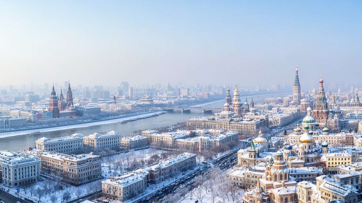 ハルビンの松花江、冬の街並み、ロシア建築、氷雪都市の景観